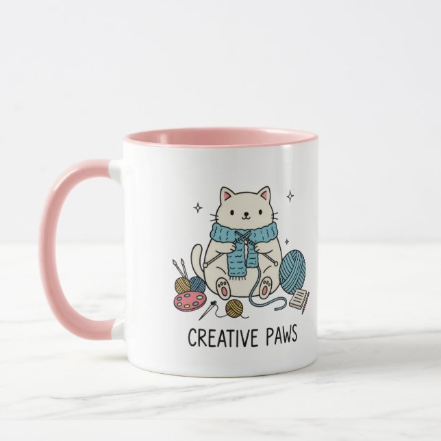 Whiskers Cat Playful Minimalist Sketch Art Mug (Left)