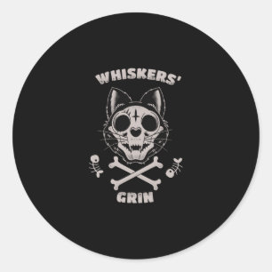 Whiskers Grin Cat Fishbone Art Sticker