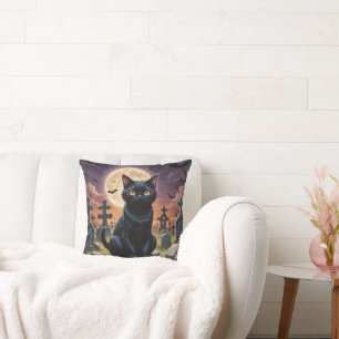 Whiskers of the Witching Hour - Black Cat Cushion