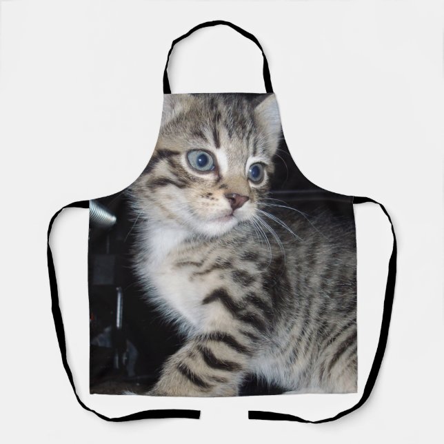 "Whiskers of Trouble: The Mischievous Tabby Kitten Apron (Front)