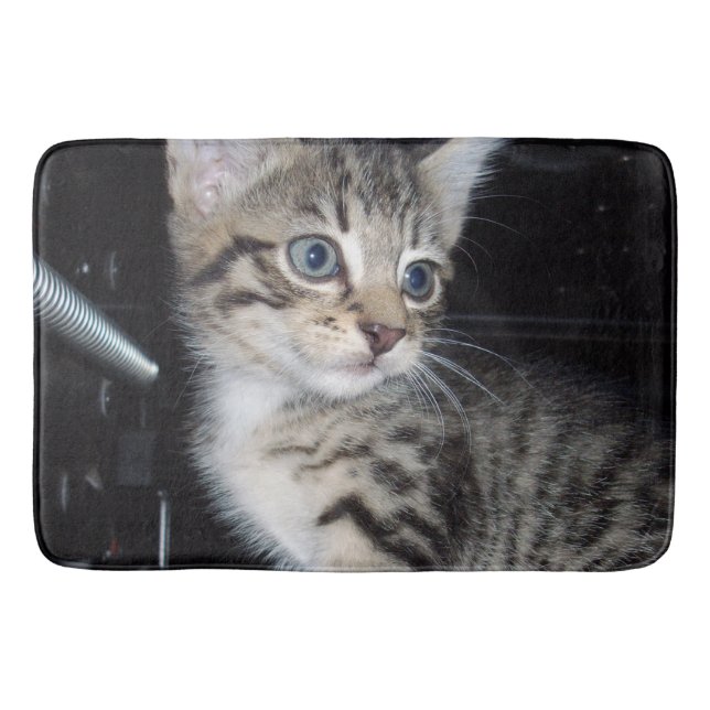 "Whiskers of Trouble: The Mischievous Tabby Kitten Bath Mat (Front)