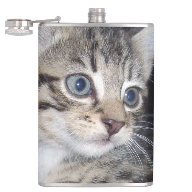 "Whiskers of Trouble: The Mischievous Tabby Kitten Hip Flask (Opened)