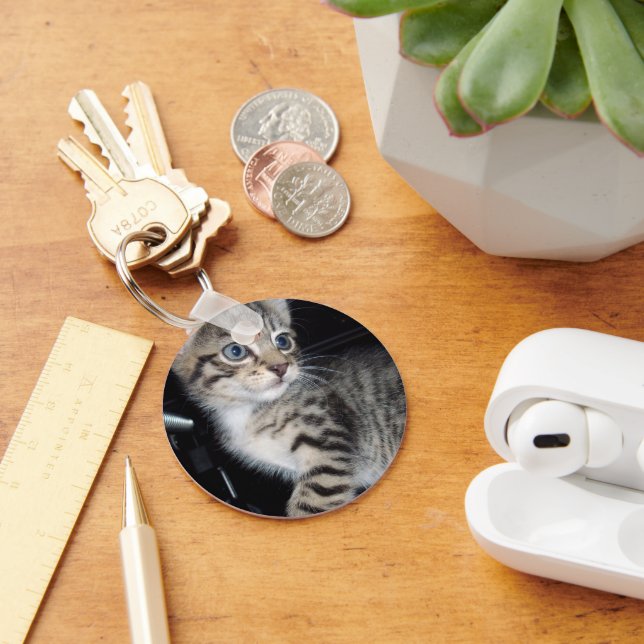 "Whiskers of Trouble: The Mischievous Tabby Kitten Key Ring (Desk)