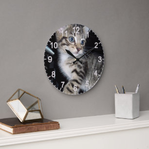 "Whiskers of Trouble: The Mischievous Tabby Kitten Large Clock