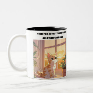 "Whiskers of Wisdom: The Cat's Two-Tone Coffee Mug