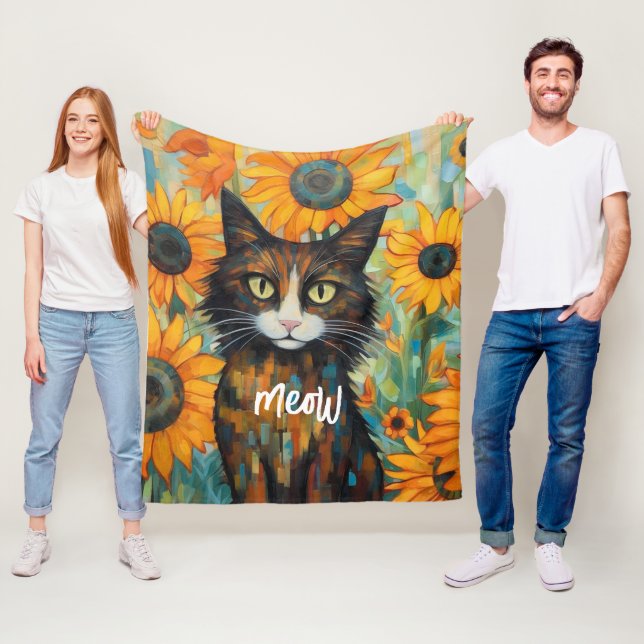 Whiskers & Sunflowers: Cat Lover's Birthday Fleece Blanket (In Situ)
