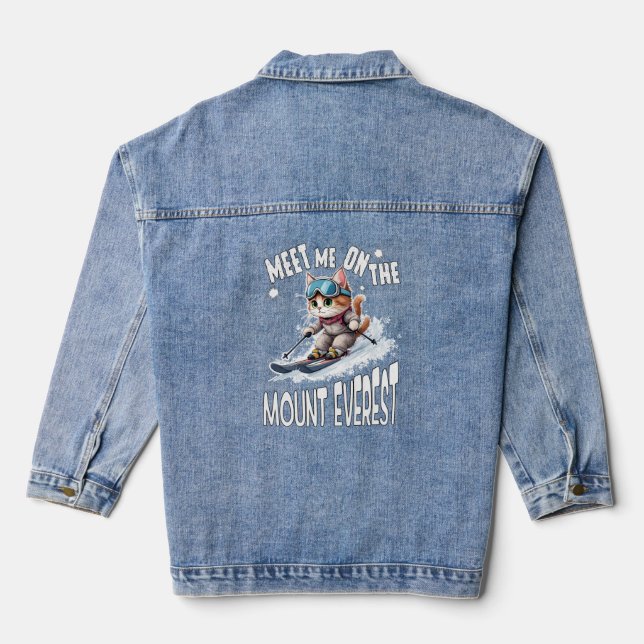 Whiskers, the fearless adventure cat - Long sleeve Denim Jacket (Back)