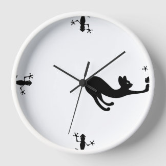 "Whiskers & Whimsy: Cat and Lizards Wall Clock 