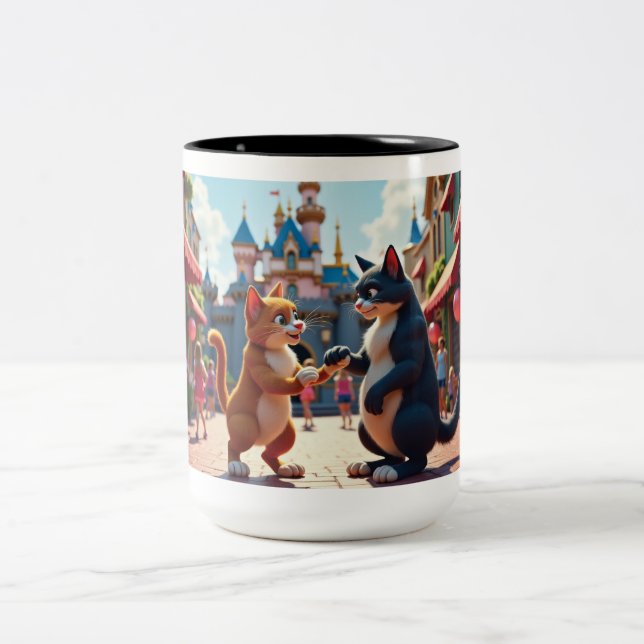 Whiskers & Wishes: Fairytale Feline Wedding Bliss Two-Tone Coffee Mug (Center)