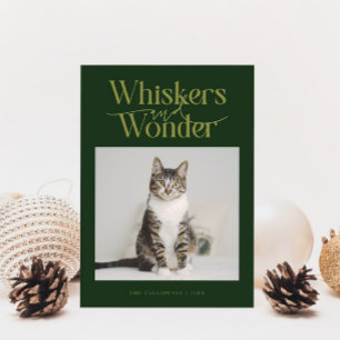 Whiskers & Wonder Cat Photo Green Christmas Holiday Card