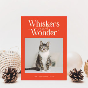Whiskers & Wonder Cat Photo Retro Red Christmas Holiday Card