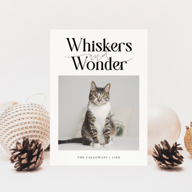 Whiskers & Wonder Cat Photo White Christmas Holiday Card (Creator Uploaded)