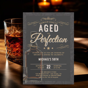 Whiskey Aged Perfection Typography 50th Birthday Invitation