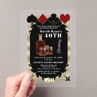 Whiskey And Cigar Casino Man 40th Birthday Party Acrylic Invitations