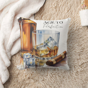 Whiskey and Cigar Men’s Birthday Party Cushion