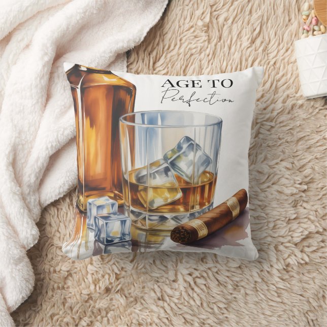 Whiskey and Cigar Men’s Birthday Party Cushion (Blanket)