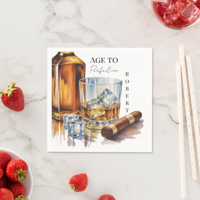 Whiskey and Cigar Men’s Birthday Party Napkin (Insitu)