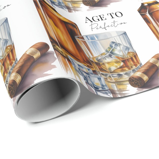 Whiskey and Cigar Men’s Birthday Party Wrapping Paper (Roll Corner)