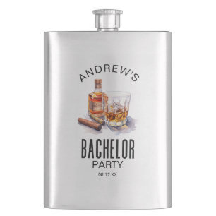 Whiskey and Cigar Modern Bachelor Party Hip Flask