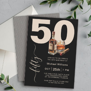 Whiskey and Cigars Masculine 50th Birthday Party Invitation