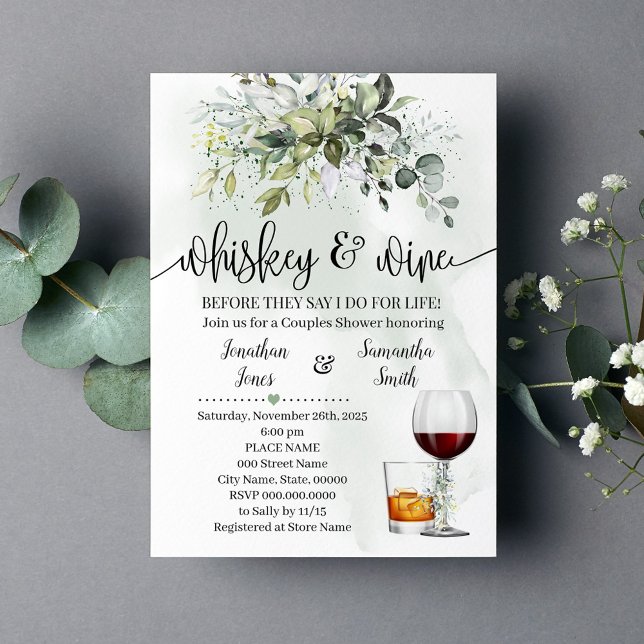 Whiskey and wine couples shower Eucalyptus Invitation (Creator Uploaded)