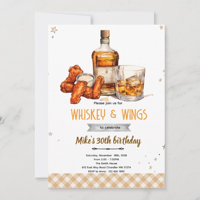 Whiskey and Wings party Invitation (Front)