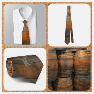 Whiskey Barrel Kegs Brown and Grey Monogrammed Tie