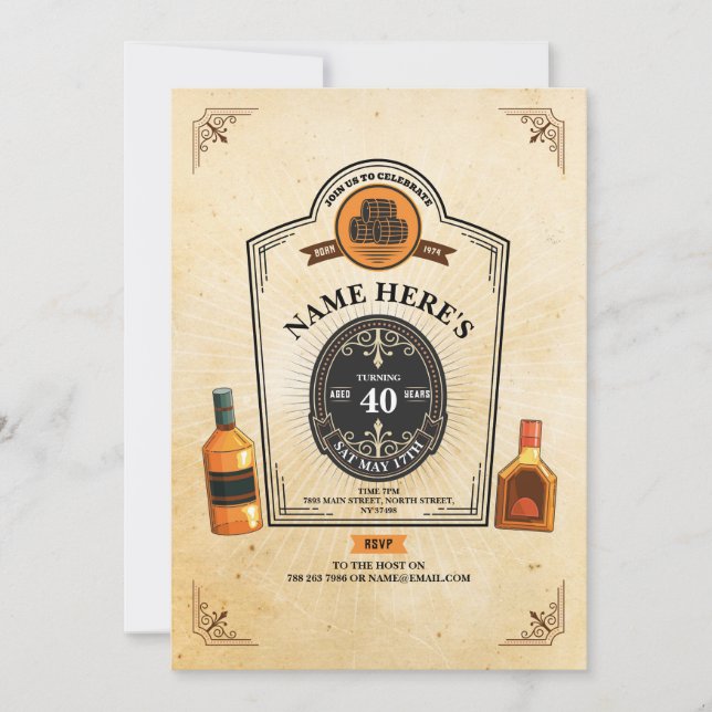 Whiskey Birthday Aged to Perfection 50th 60th Mens Invitation (Front)