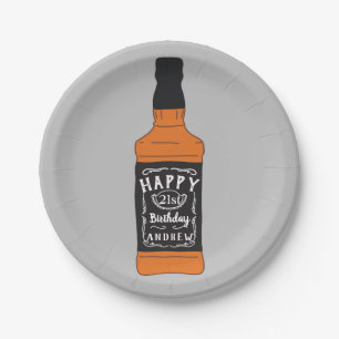 Whiskey Bottle 21st Birthday Whiskey Lovers Paper Plate