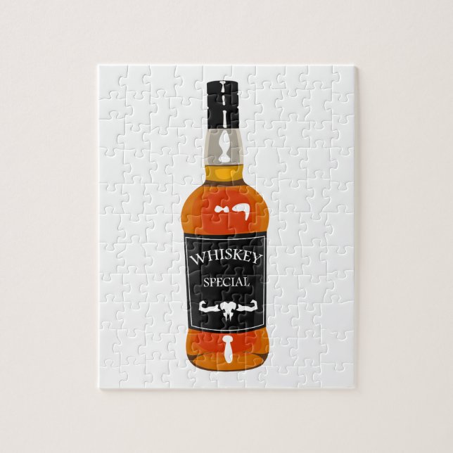 Whiskey Bottle Drawing Isolated On White Backgroun Jigsaw Puzzle (Vertical)