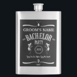 Whiskey Bottle Theme Bachelor Party Flask<br><div class="desc">Designed after a famous-maker whiskey bottle label, our Bachelor Party Whiskey Label customisable flask makes a great bachelor party, groom or groomsman gift! Customise it with the groom’s name using our pre-selected font. Simply double-click where it says, “Groom’s Name, ” then type-in the groom’s name (don't forget the 's at...</div>