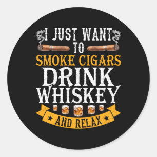 Whiskey Bourbon Alcohol Scotch Drinker Smoke Cigar Classic Round Sticker