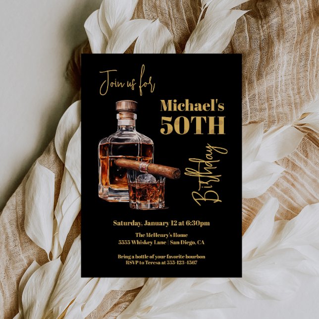 Whiskey Bourbon and Cigar Birthday Invitation (Creator Uploaded)