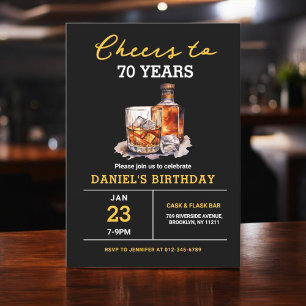 Whiskey Bourbon Cheers to 70 Years Birthday Party Invitation