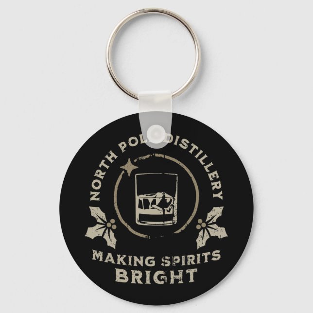 Whiskey Bourbon Making Spirits Bright Funny Christ Key Ring (Front)