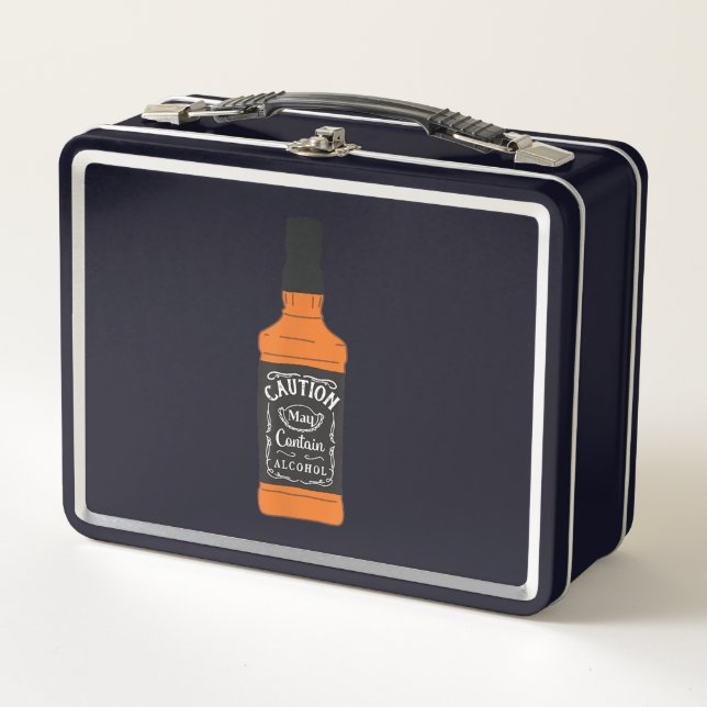 Whiskey Caution May Contain Alcohol Metal Lunch Box (Front)