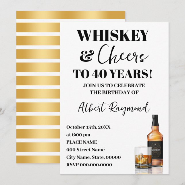 Whiskey & Cheers Adult Birthday Party Invitation (Front/Back)