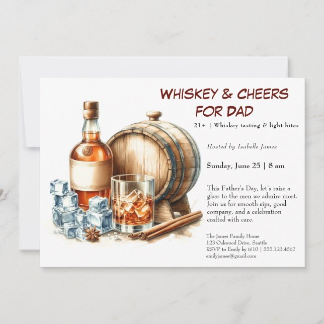 Whiskey & Cheers – Editable Father’s Day  Invitation (Front)
