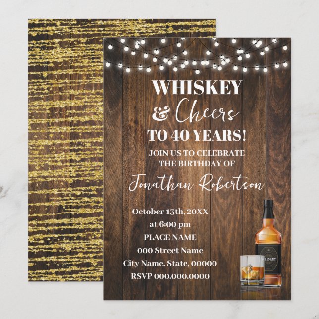 Whiskey & Cheers Western Adult Birthday Party Invitation (Front/Back)