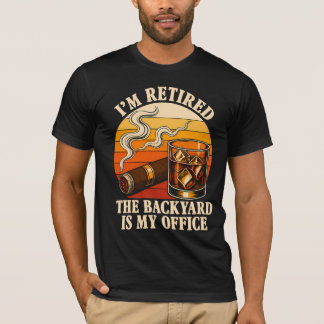 Whiskey Cigar Retirement Humour Vintage Backyard T-Shirt