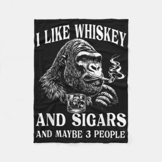 Whiskey, Cigars, And Monkey Humour Vintage Retro S Fleece Blanket