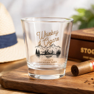 Whiskey & Cigars Bachelor Party Cabin Lake House Shot Glass