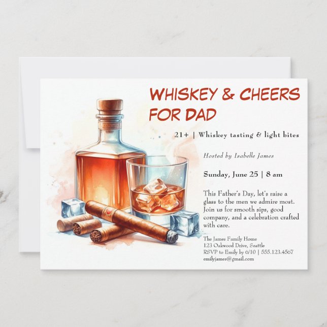 Whiskey & Cigars – Editable Father’s Day  Invitation (Front)