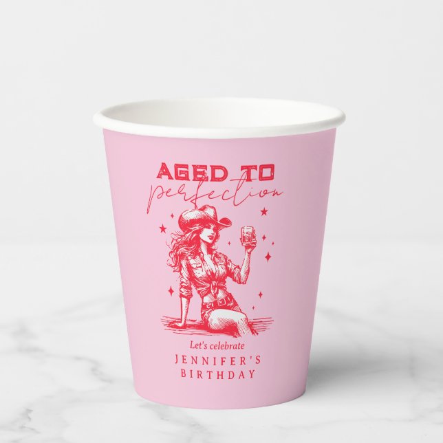 Whiskey Cowgirl Aged to Perfection Birthday Party  Paper Cups (Front)