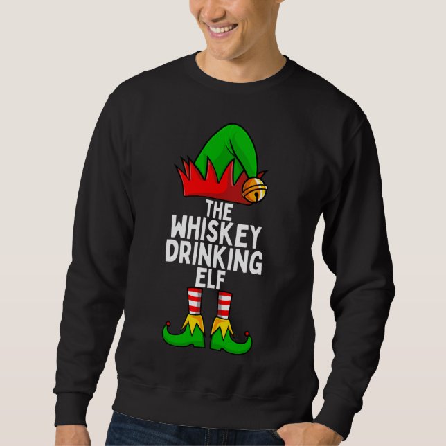 Whiskey Drinking Elf Matching Family Christmas Sweatshirt (Front)