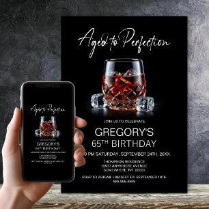 Whiskey Glass 65th Birthday Invitation