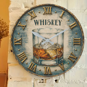Whiskey Glass Bar Decor Large Clock