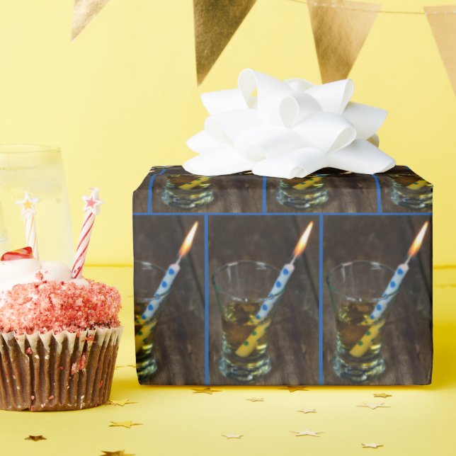 Whiskey Glass with Birthday Candle  Wrapping Paper (Birthday Party)