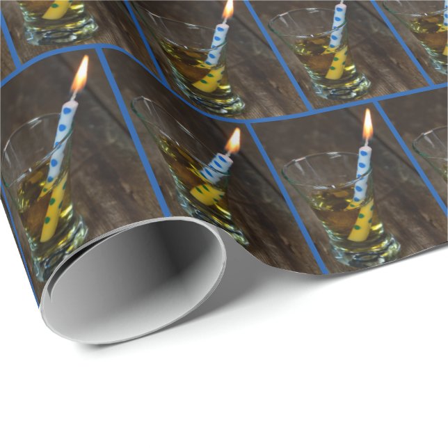 Whiskey glass with birthday candle wrapping paper (Roll Corner)