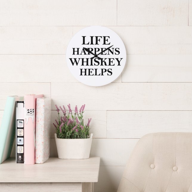 Whiskey helps funny alcohol sayings large clock (Reading Room)